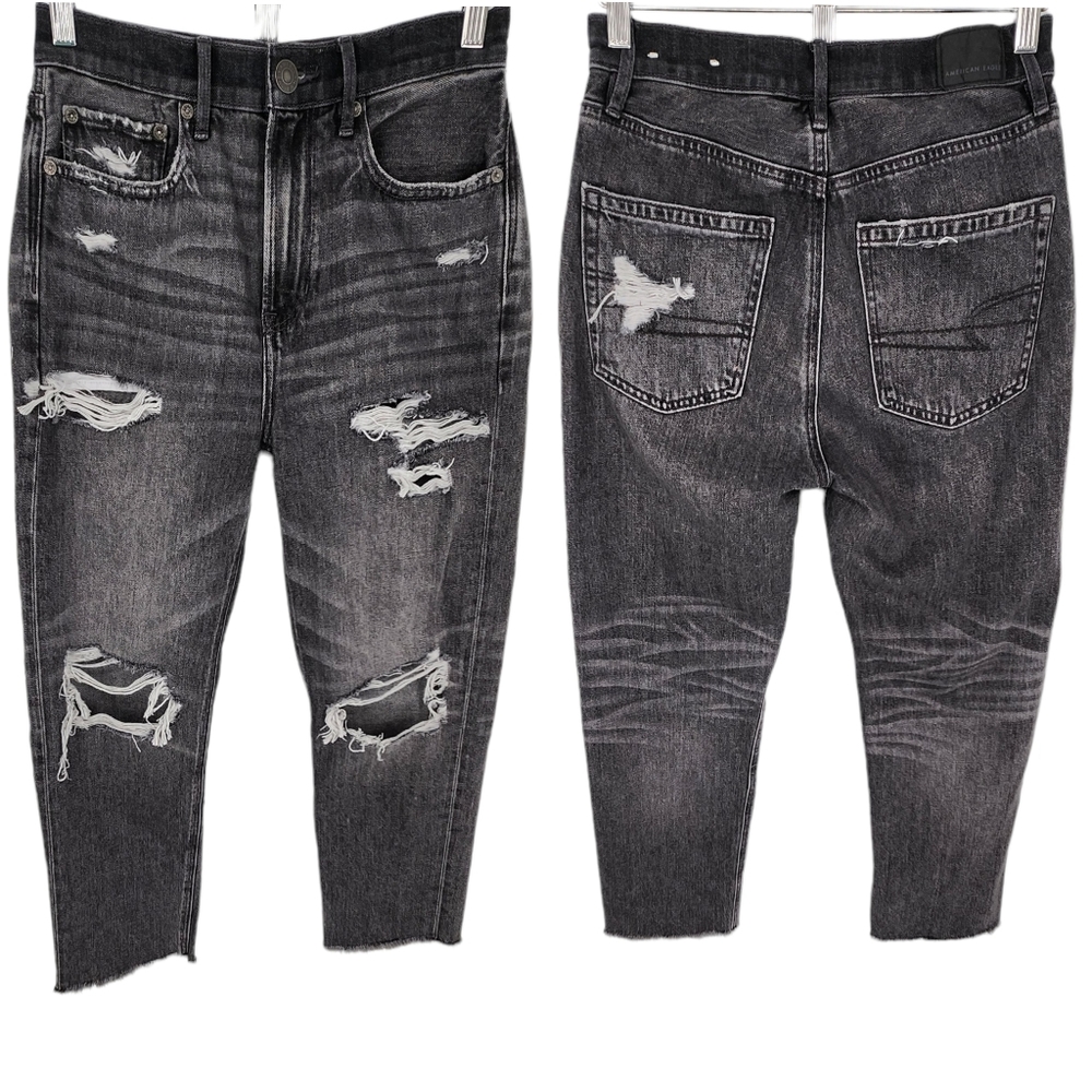 American Eagle Short Highest Rise 90s Boyfriend Jeans Black SZ 2 Short